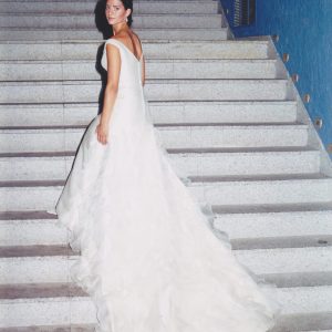 Vestido de novia Rosa Carboné en mikado de seda con cola de organdí – talla 36/38