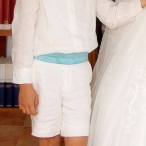 Traje niños, blanco roto con fajin turquesa Traje niños, blanco roto con fajin turquesa